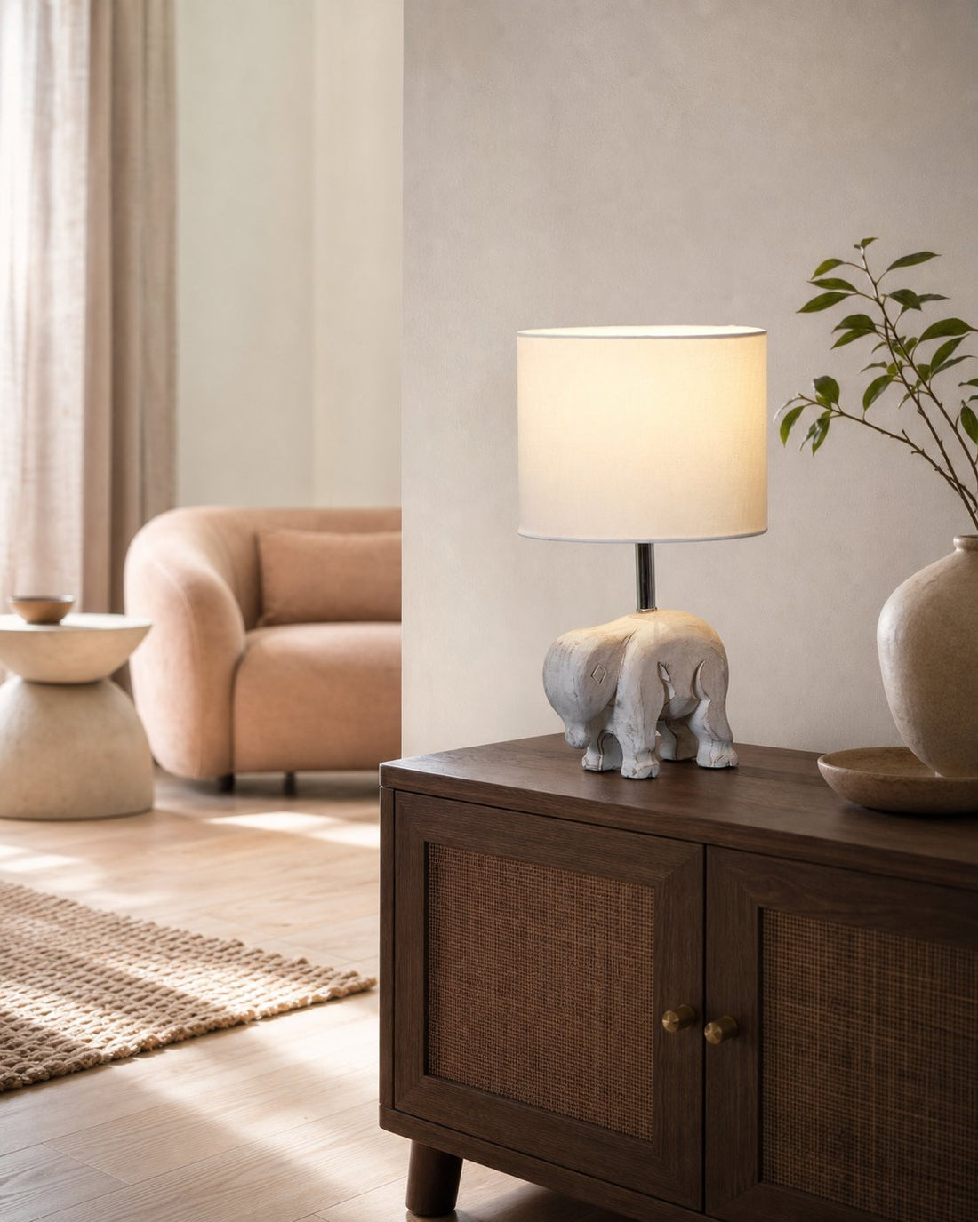 Carved Wood Animal Table Lamp