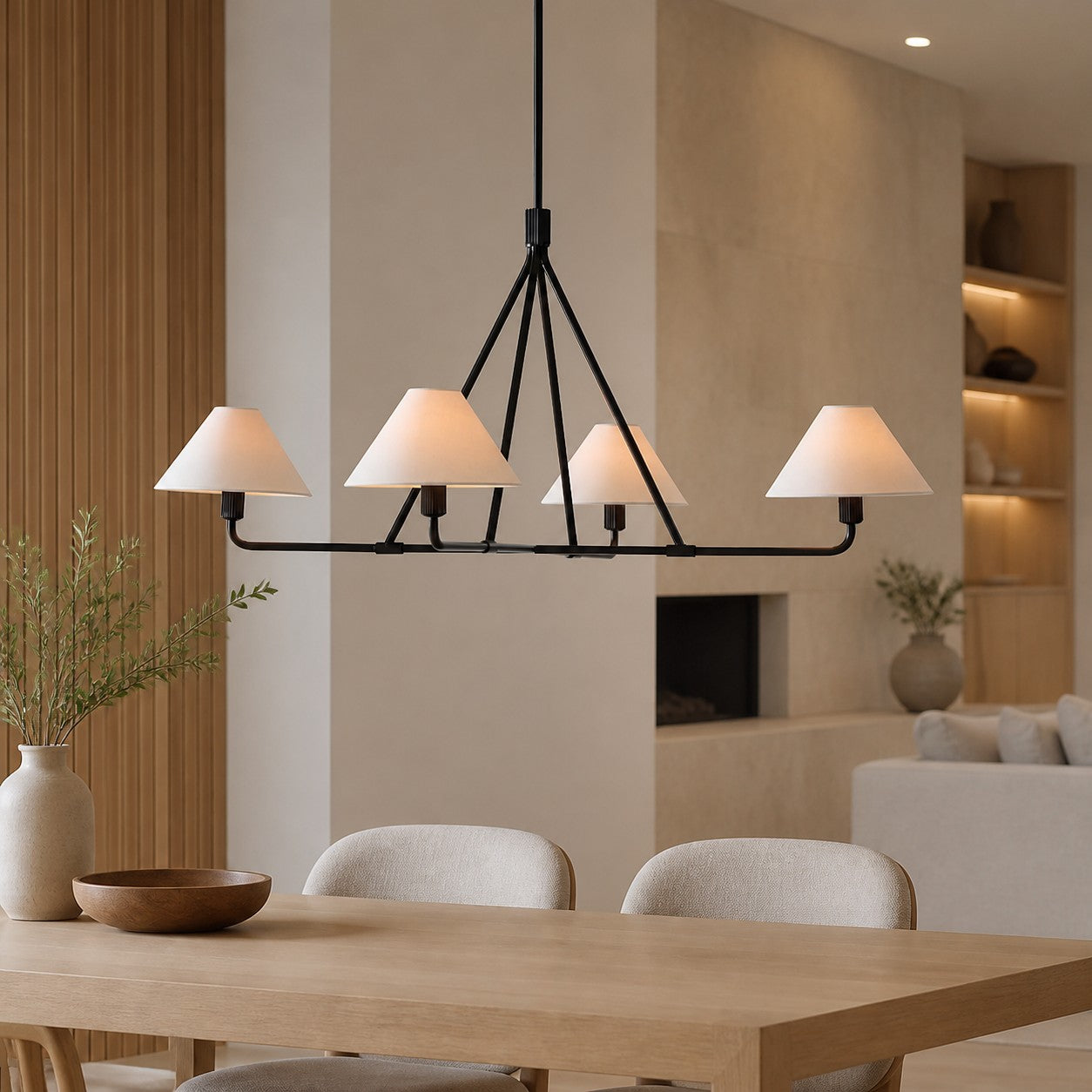 Diora Pendant Light -  Modern Metal Fixture with Linen Shades