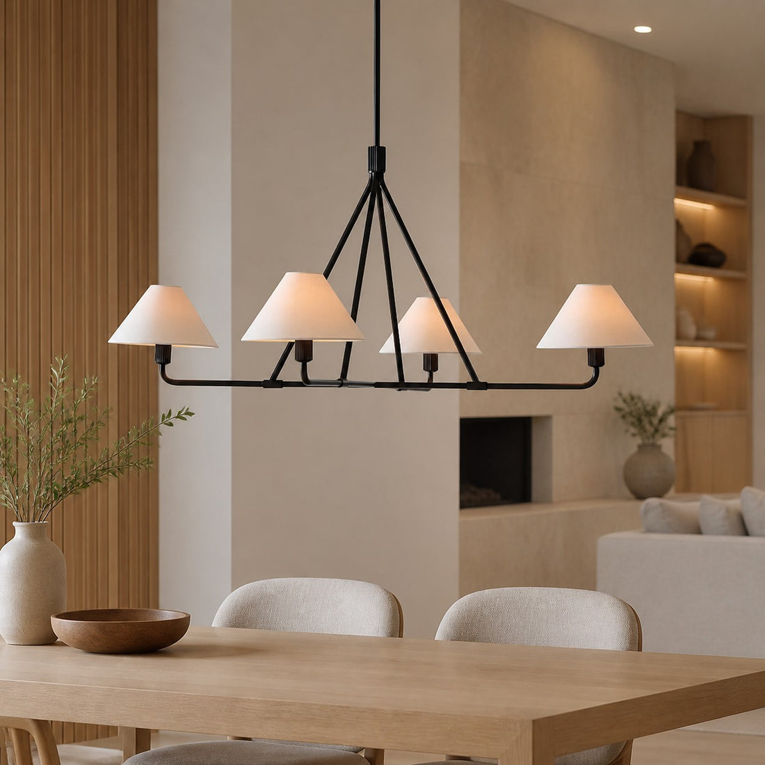 Diora Pendant Light -  Modern Metal Fixture with Linen Shades