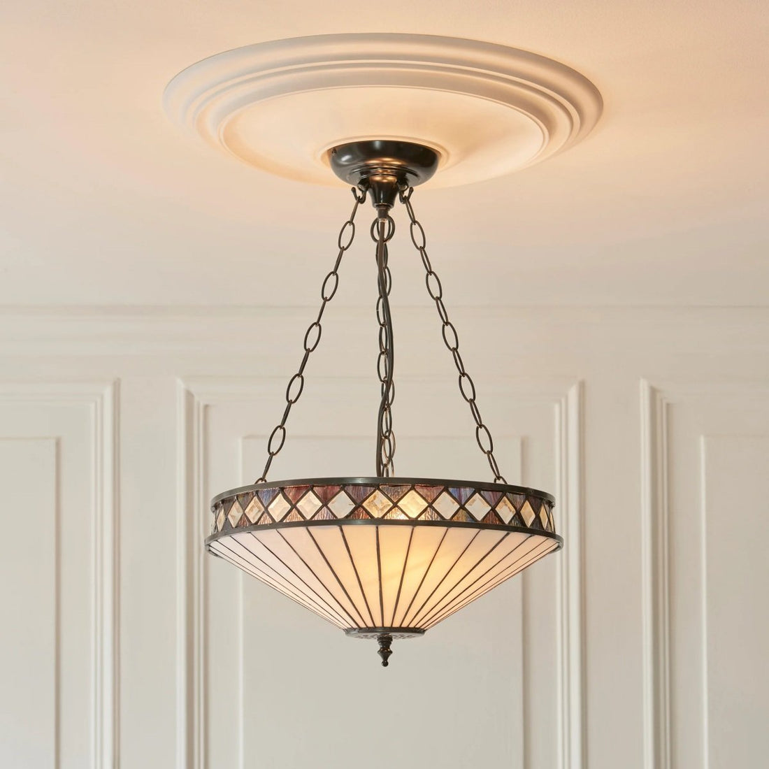 TF Fargo Adjustable Pendant with Stained-Glass Inspired Inverted Shade for Island and Dining