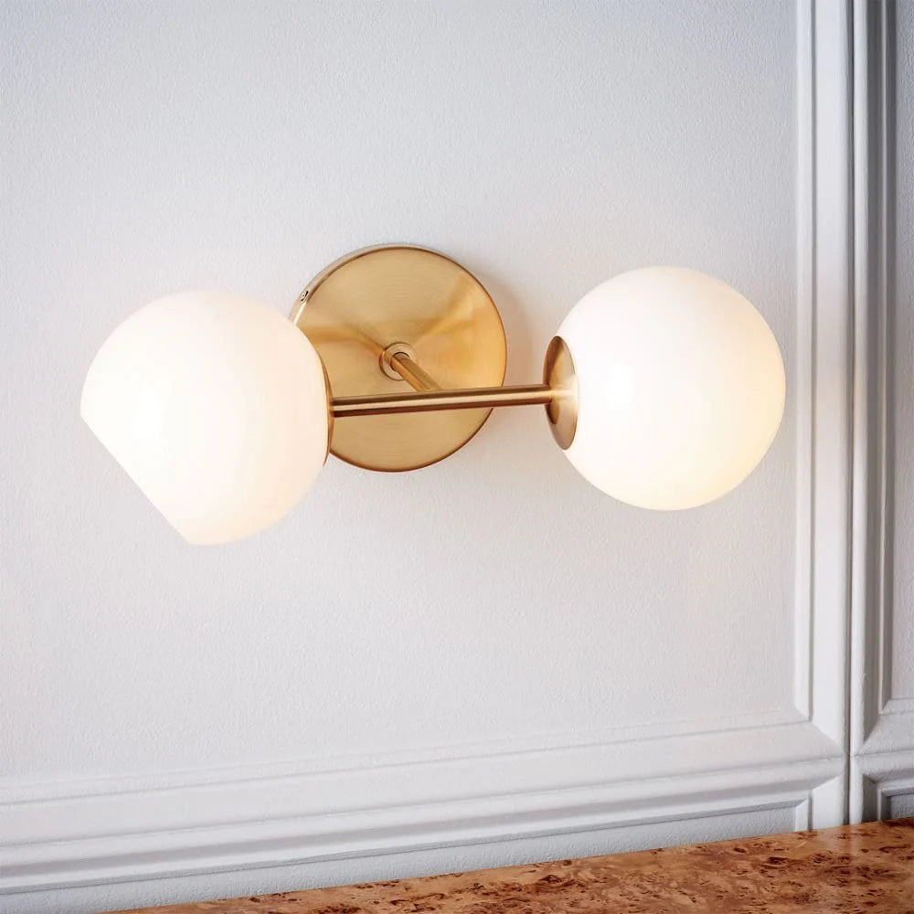 White Staggered Globe Glass Sconce - Double Head Vanity Wall Light
