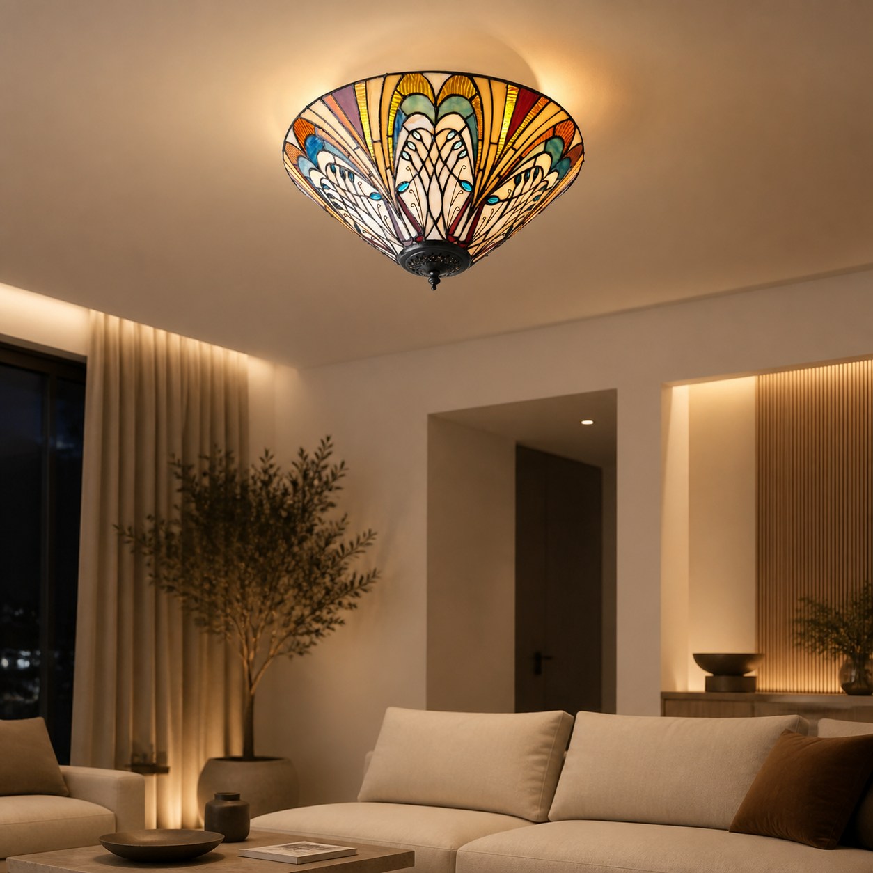 TF Hector Ceiling Light – Handcrafted Stained Glass Design Semi‑Flush or Pendant Fixture for Home