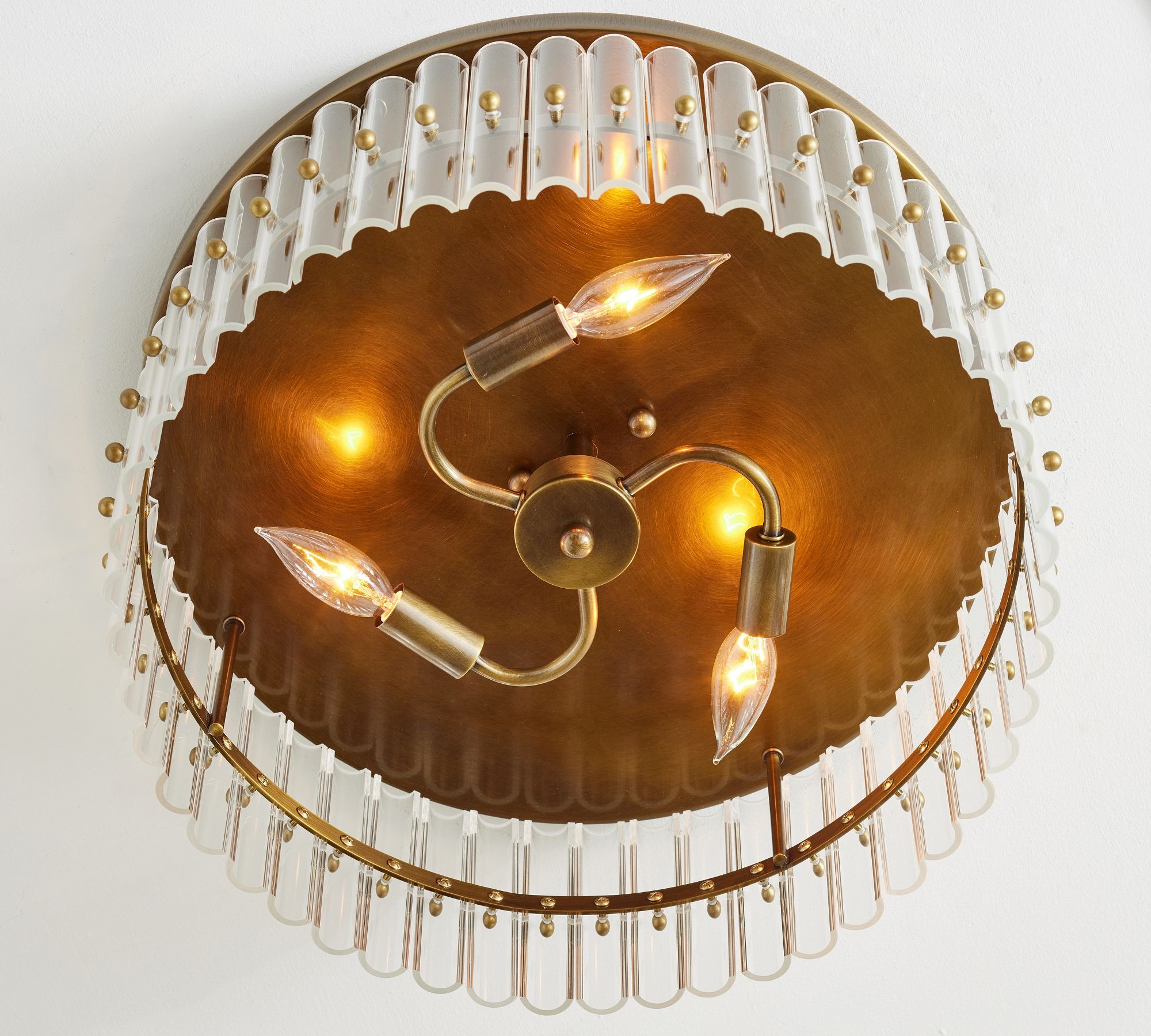 Lumora Crystal Flush Mount – Elegant Brass Ceiling Light