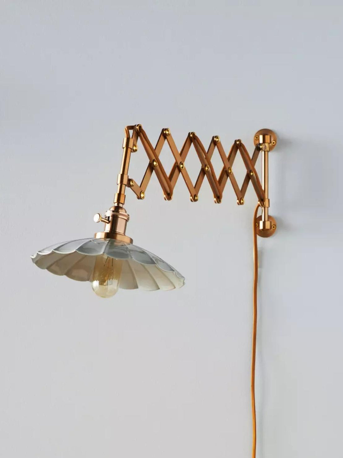 Furium Scalloped Accordian Plug-In Sconce - Brass Wall Light Elegance