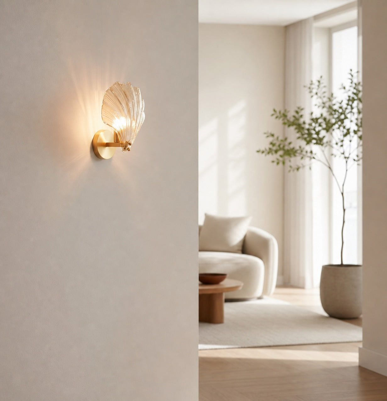 Shellora Stylish Shell Wall Light – Sculptural Glass and Metal Wall Lamp for Home N44