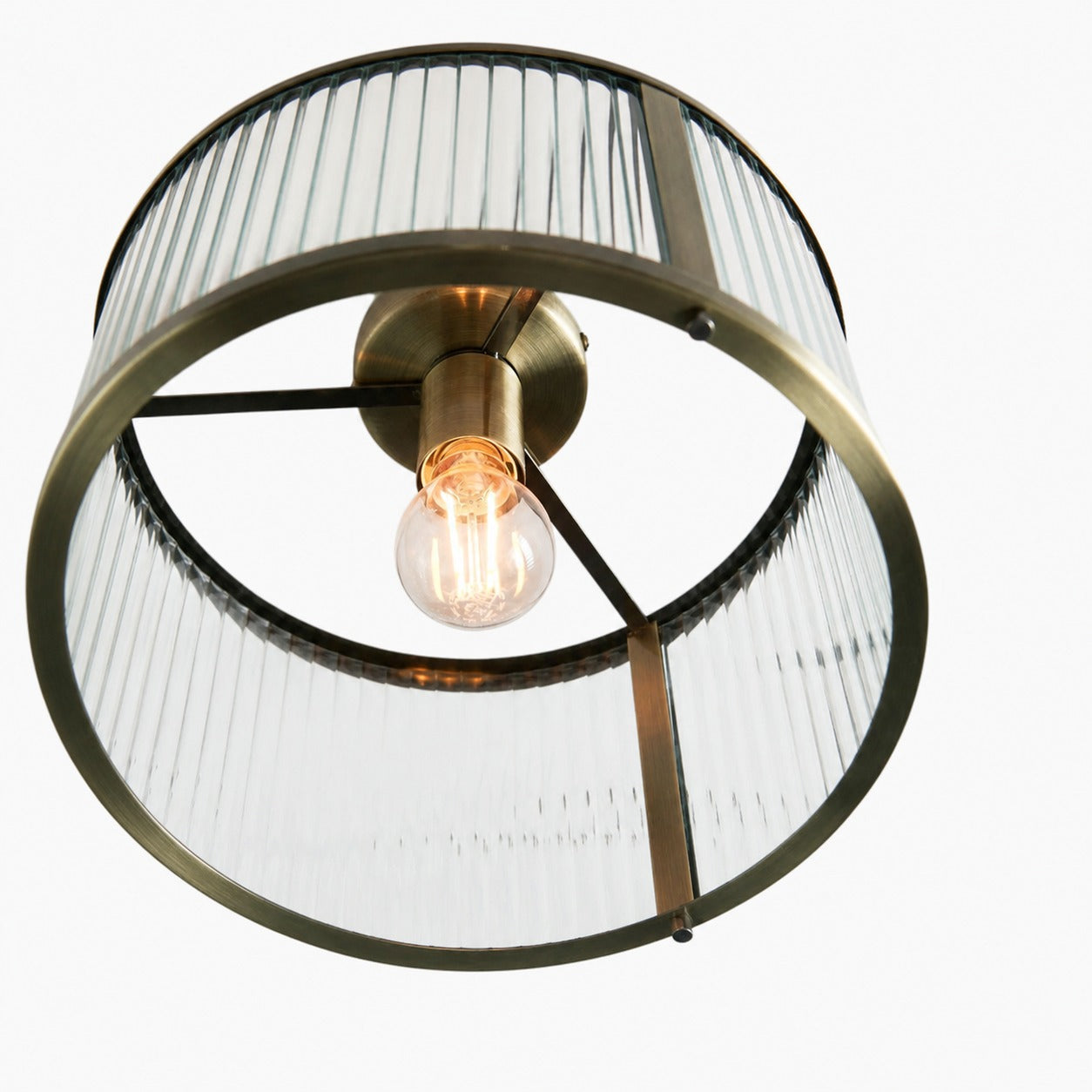 RibGlow Ribbed Glass Flush Ceiling Light – Classic Flush Mount Ceiling Lamp for Living Room or Hallway