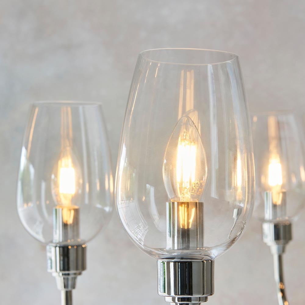 Clarione Art Deco 6-Light Linear Chandelier with Blown Glass Shades for Kitchen