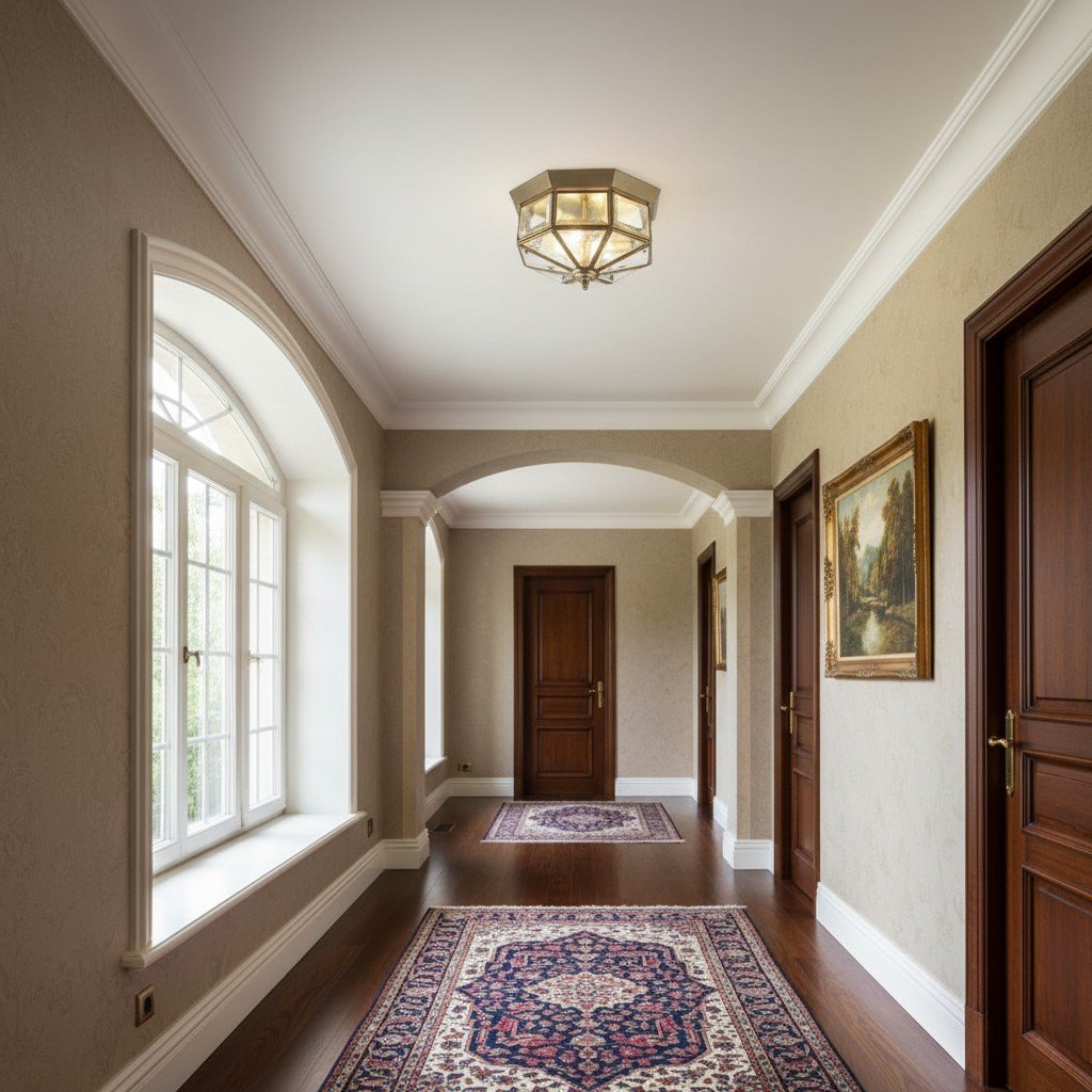 Braleen Antique Lantern Style Flush Ceiling Light – Clear Glass Design for Living and Bedroom