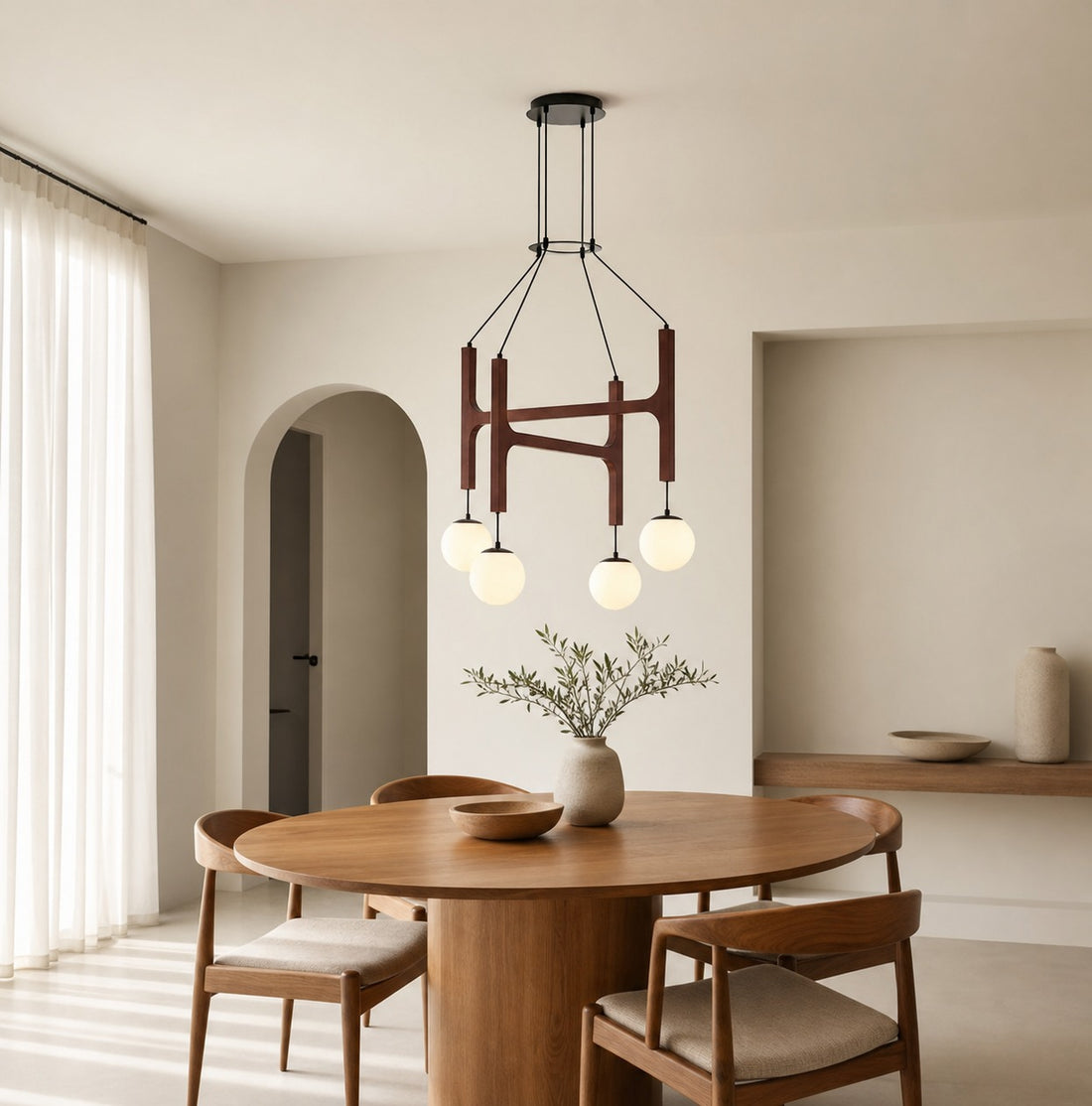 Auralith Wood Chandelier Multi Arm Fixture - Modern Natural Lighting for Living and Dining