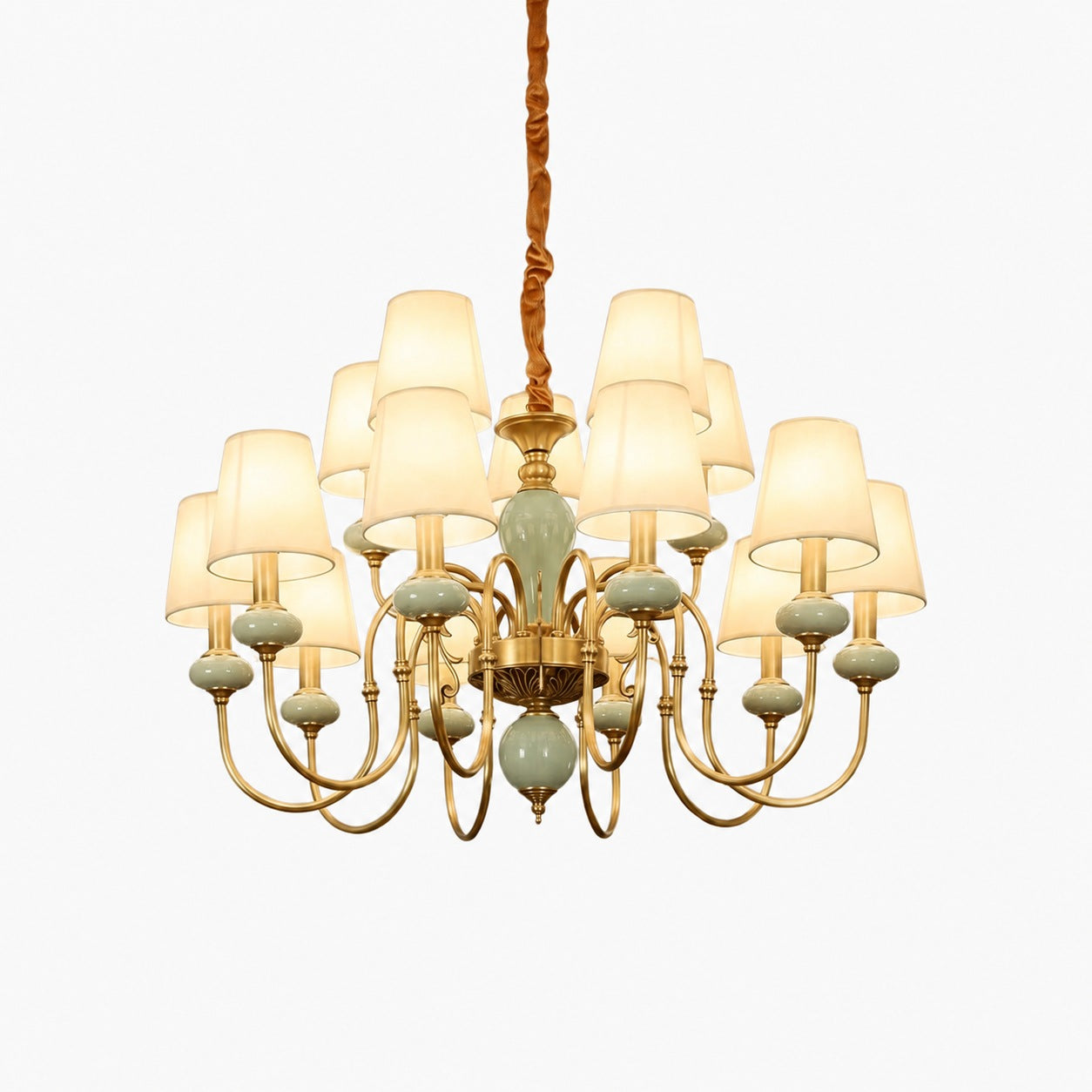 Altoris Series Branch Chandelier with Fabric Shades – Brass Ceramic Chandelier for Living Room