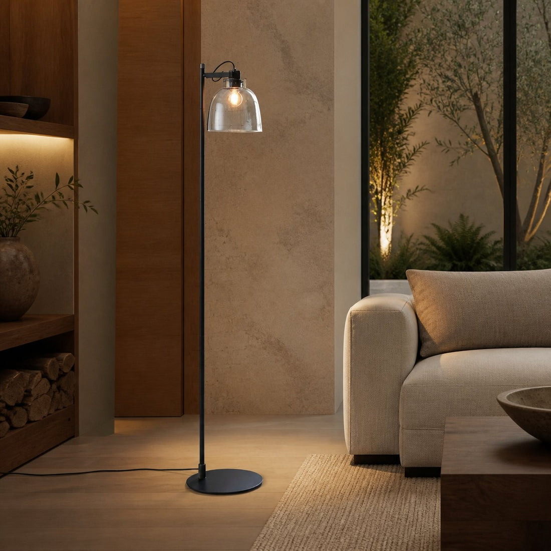 Readium Industrial Floor Lamp - Adjustable Glass Head Metal Base for Living Room and Bedroom