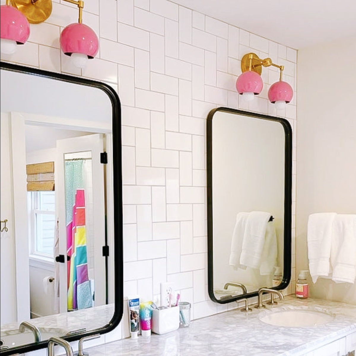 Doll Pink Wall Sconce - Double Head Globe-shaped Bath Wall Light