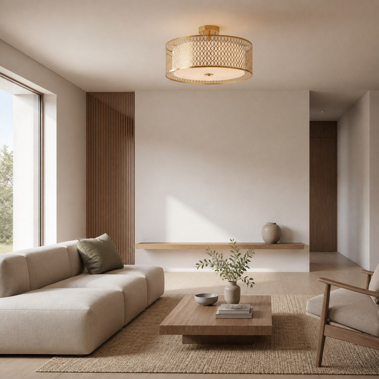 Liorin Geometric Mesh 3‑Light Flush Ceiling Light - Mesh Metal Frosted Lamp for Living Room or Hallway