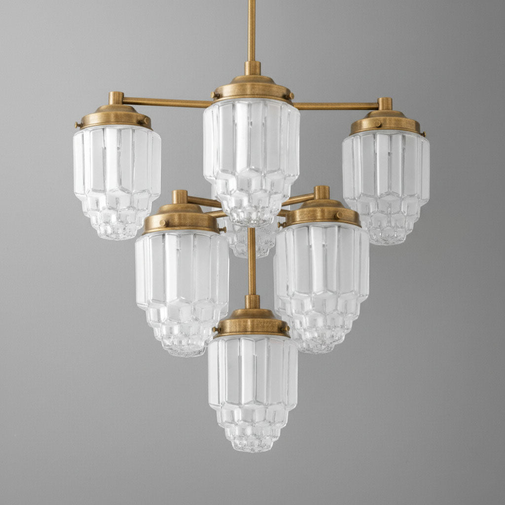 Tierlux Glass Textured Brass Chandelier – Timeless Lighting with Style