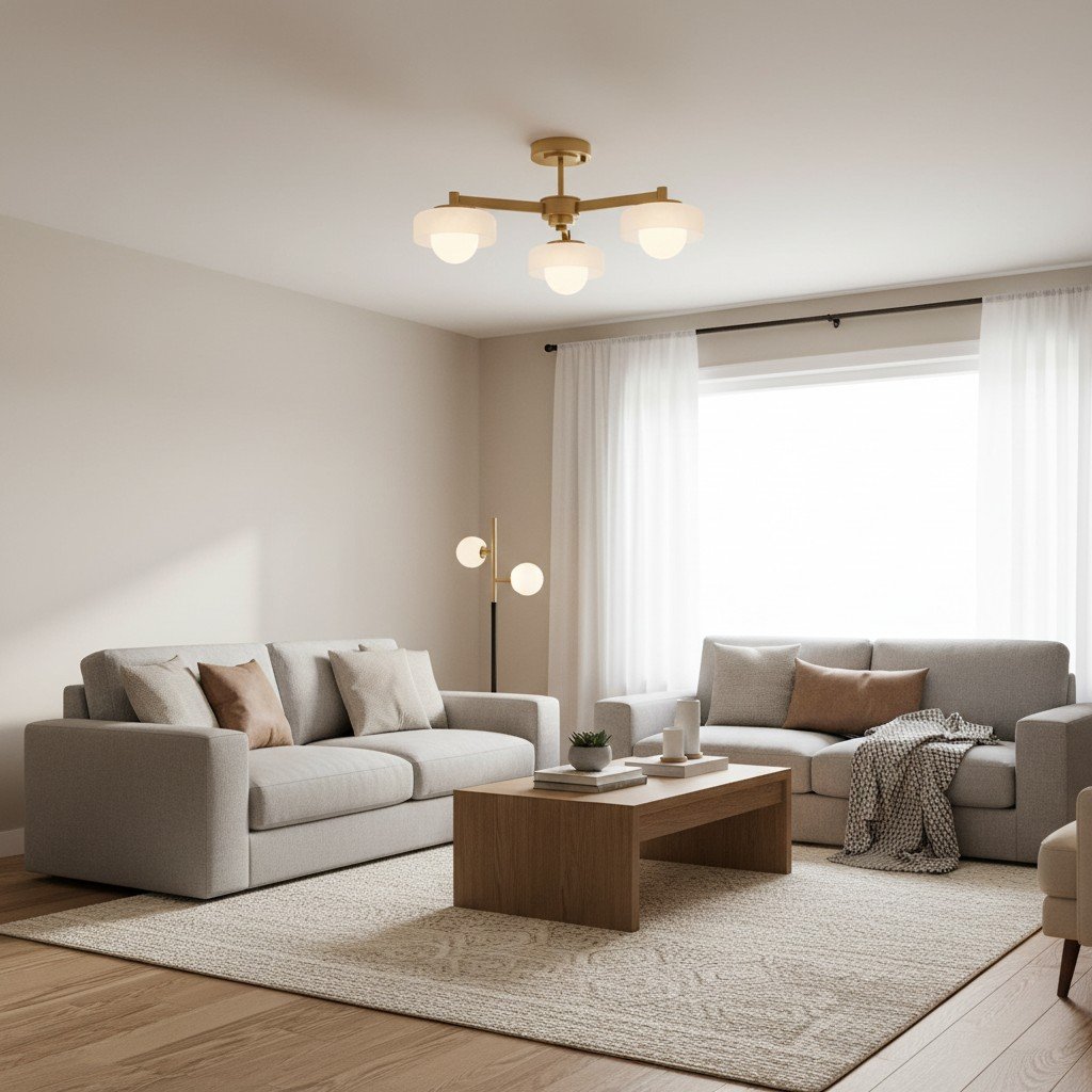 Zirvos Pendant with Frosted Opal Globes and Brushed Brass Frame for Living and Dining