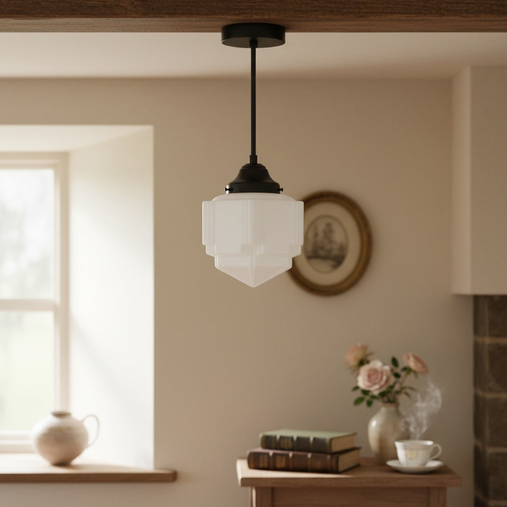 Geotower Glass Modern Pendant Light - Skyscraper Design - Brass or Black or Nickel Finish