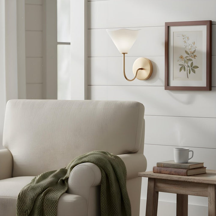 Kysara Brass Linen Wall Lamp - Sculptural Curves Design Suitable for Living Rooms
