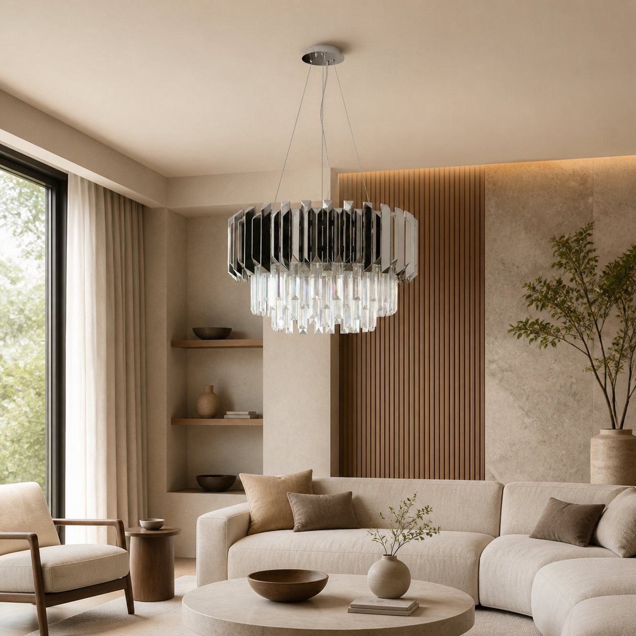 Virelia Contemporary Crystal Pendant Light – Layered Crystal Shade Ceiling Fixture for Dining or Living Room