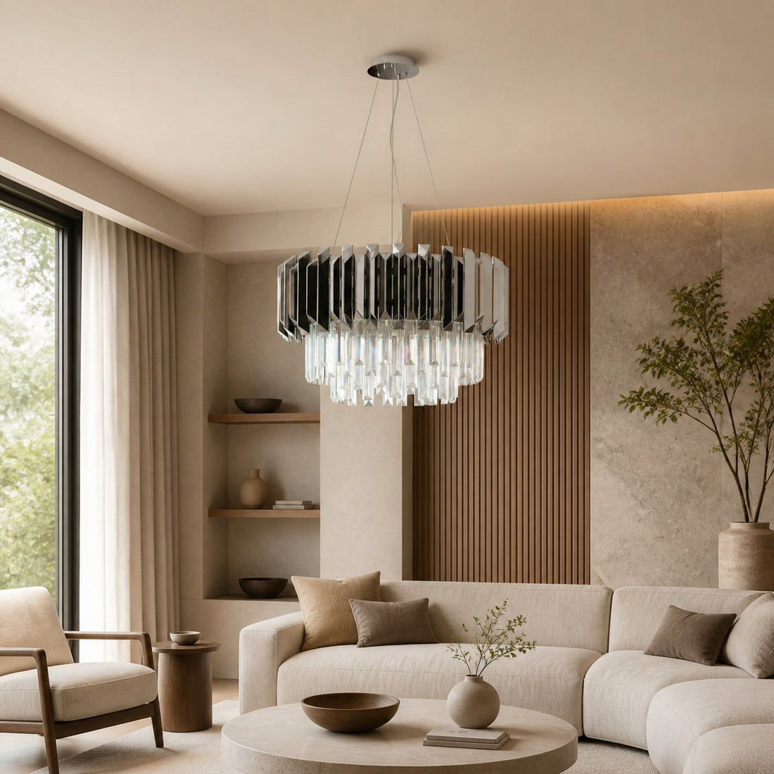 Virelia Contemporary Crystal Pendant Light – Layered Crystal Shade Ceiling Fixture for Dining or Living Room