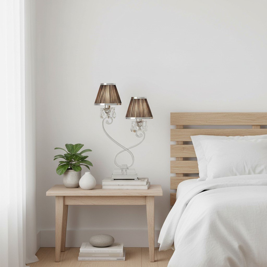 Talonis Double Table Lamp – Dual Shades and Metal Base for Bedroom and Living Room