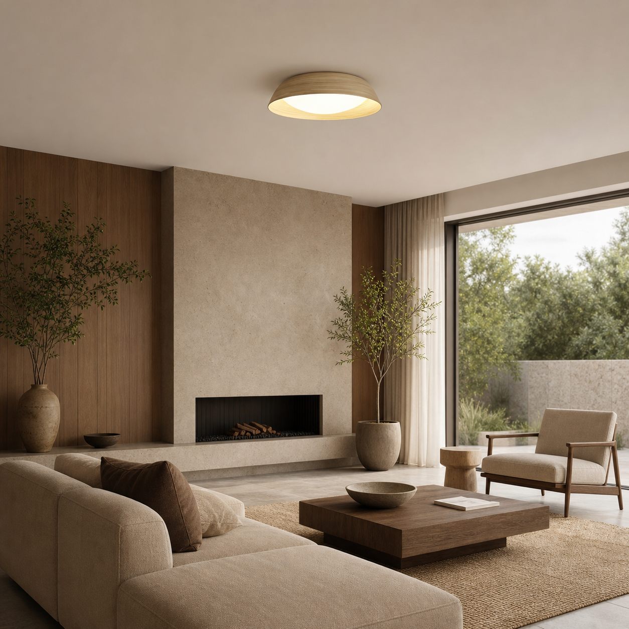 Bambori Japandi Style Bamboo Textured Ceiling Lamp - Natural Accent Light for Living Room