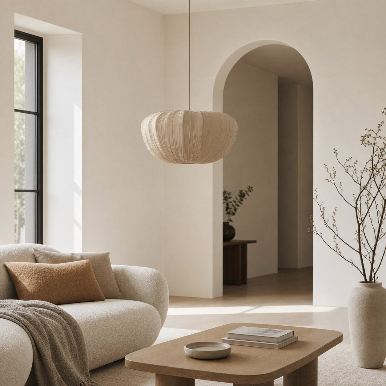 Linbron Pendant – Soft Linen Shade and Curved Frame Modern Light for Dining Room