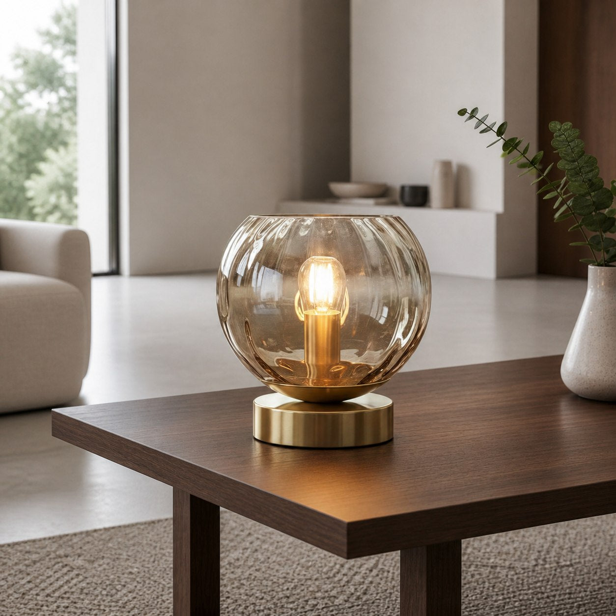 Tracian Modern Dimple Globe Table Lamp – Brass Ambient Decorative Lamp for Bedroom or Lounge
