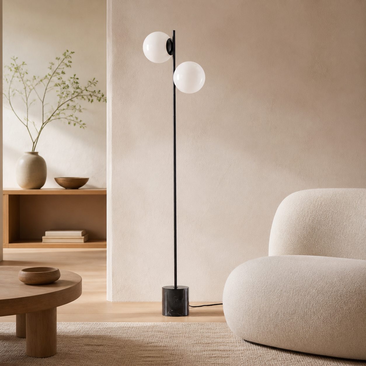 Alessora Sphere Stem Floor Lamp – Metal Frame Marble Base Elegant Lighting