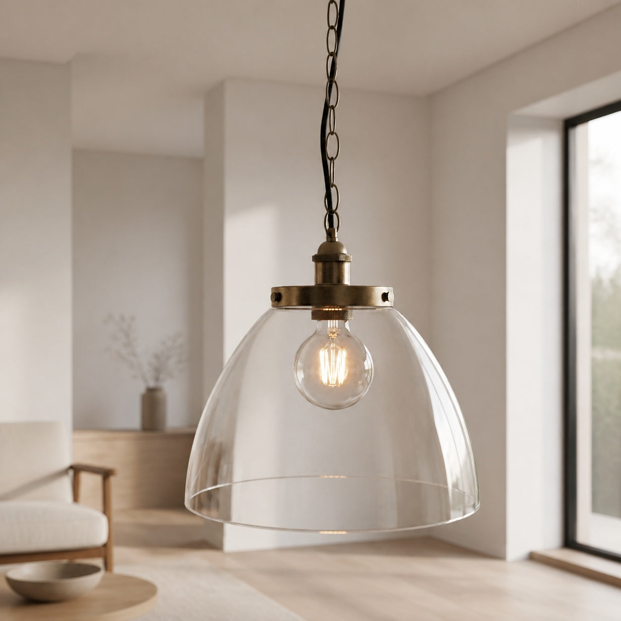 Novera Art Deco Dome Adjustable Height Glass Shade Pendant Light - Living Room