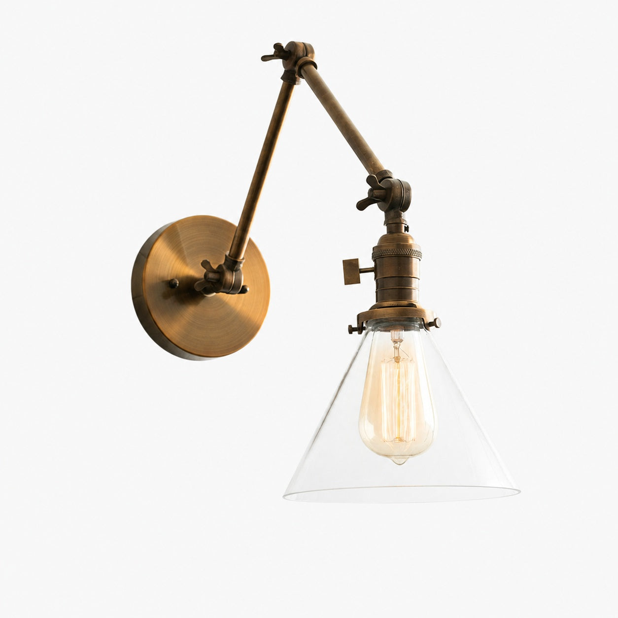 Conique Metal Industrial Wall Sconce with Adjustable Arm - Vintage Glass Cone Shade