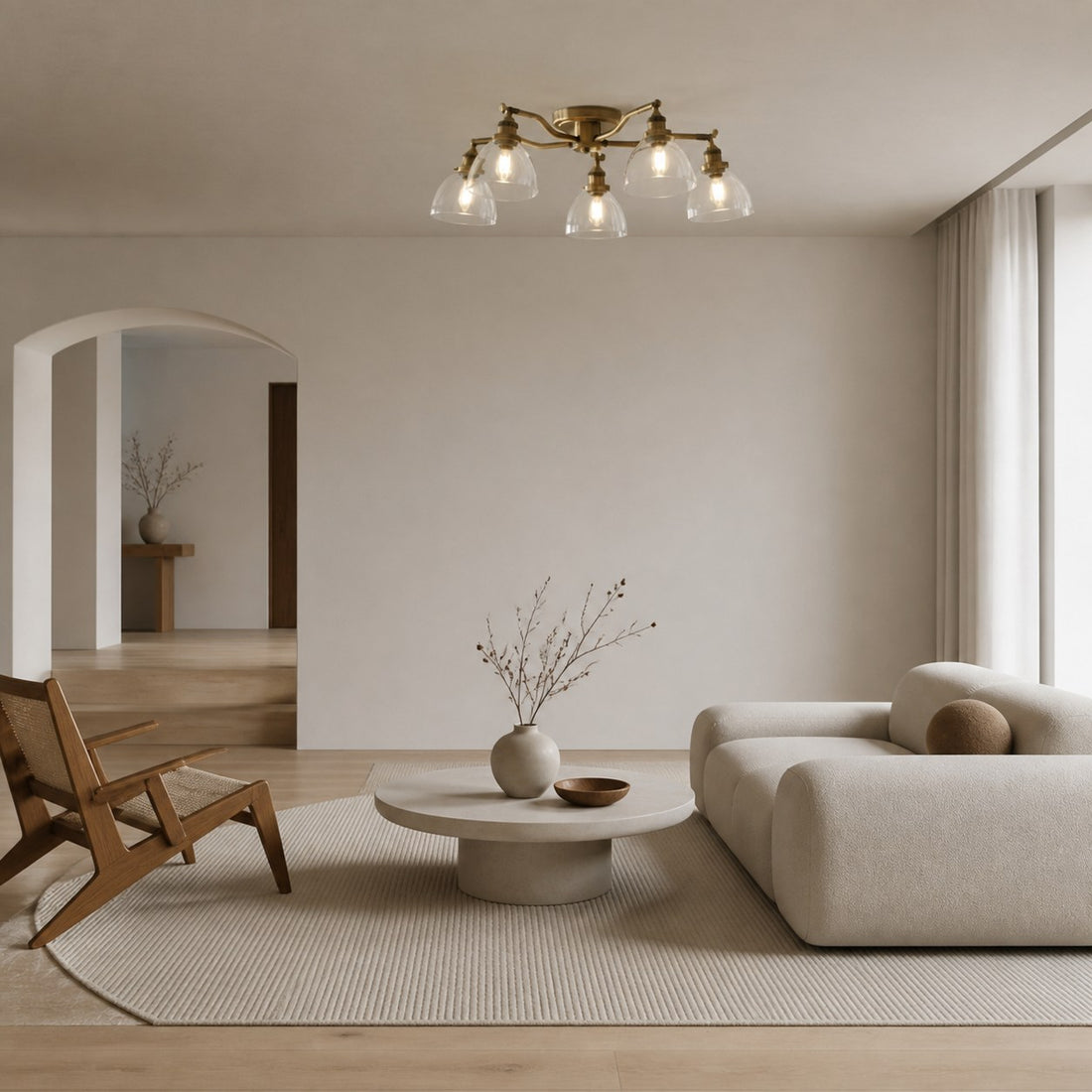 Novera Vintage-Inspired Semi-Flush Ceiling Fixture with Curved Arms for Living Spaces