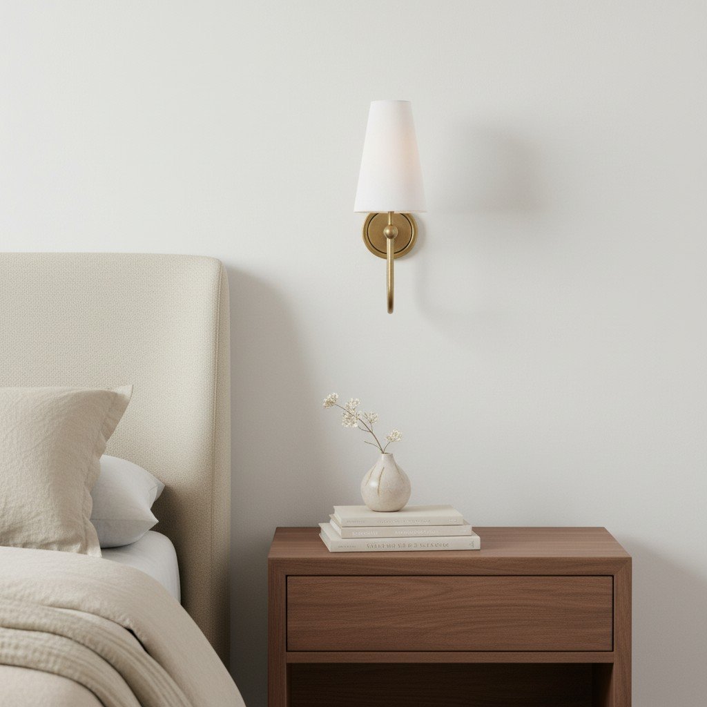 Serena Elegant Swoop Arm Sconce – Modern Fabric Shade Wall Lamp for Hallway and Bedroom