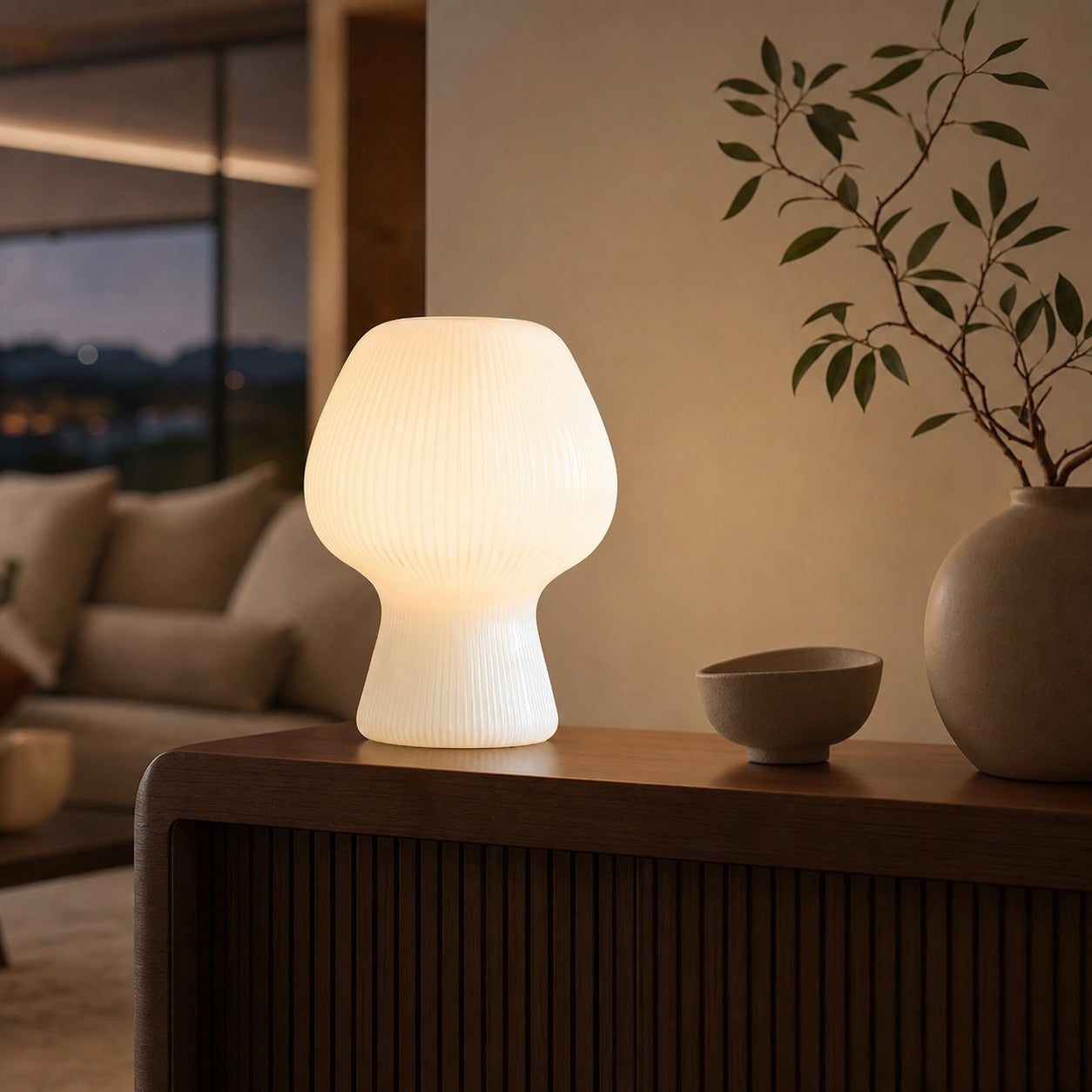 Novarise Ribbed Glass Table Lamp – Textured Glass Accent Lighting