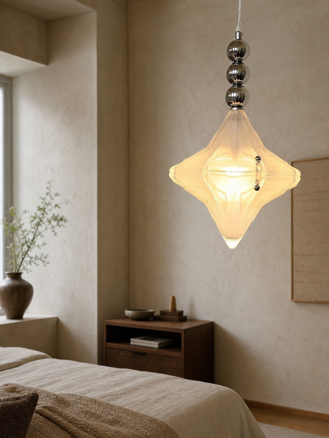 Art Deco Astris Elara Star Pendant Light – Frosted Glass Pendant with Geometric Style