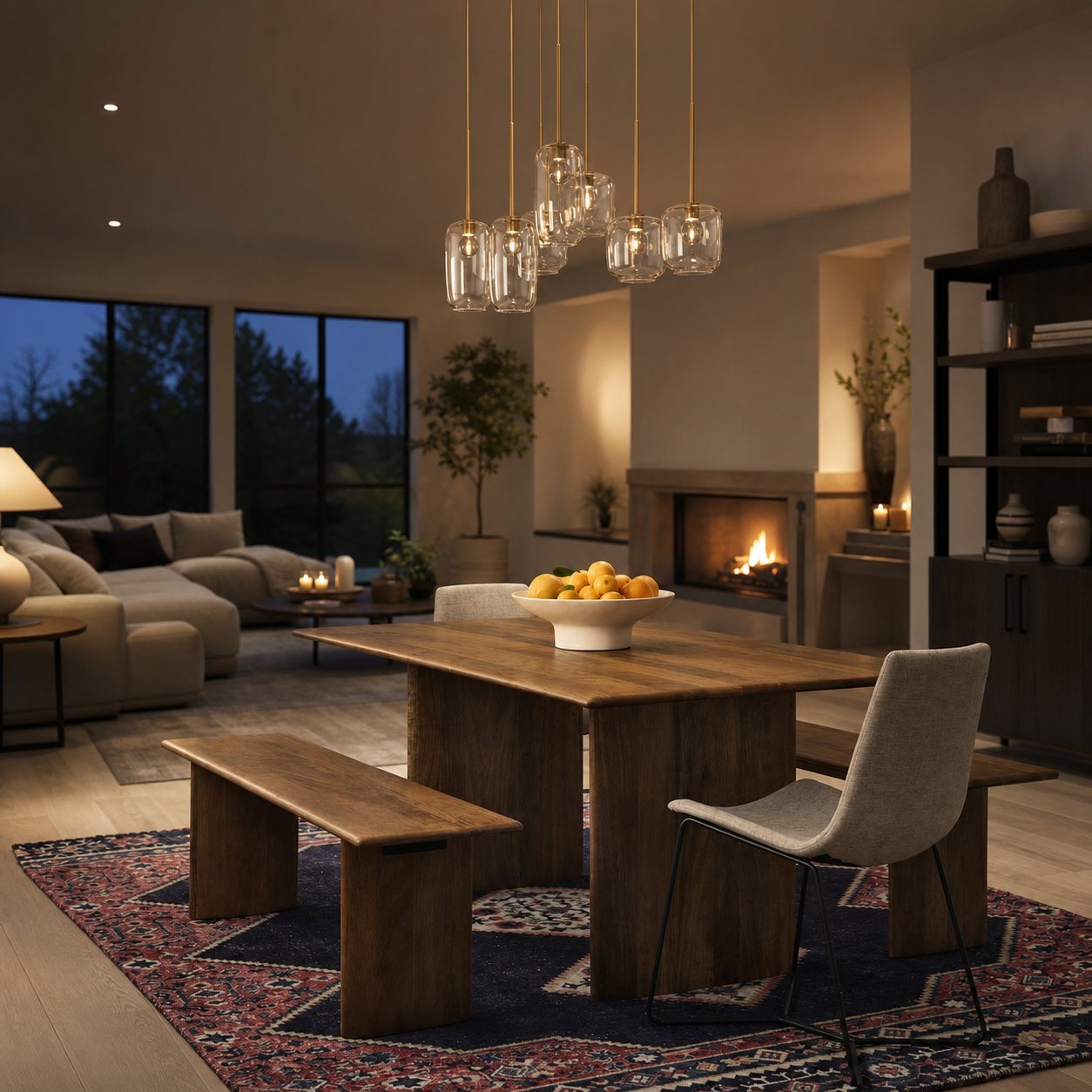 Lumivelle Sculptural 7-Light Chandelier – Adjustable Height Modern Glass Pendant