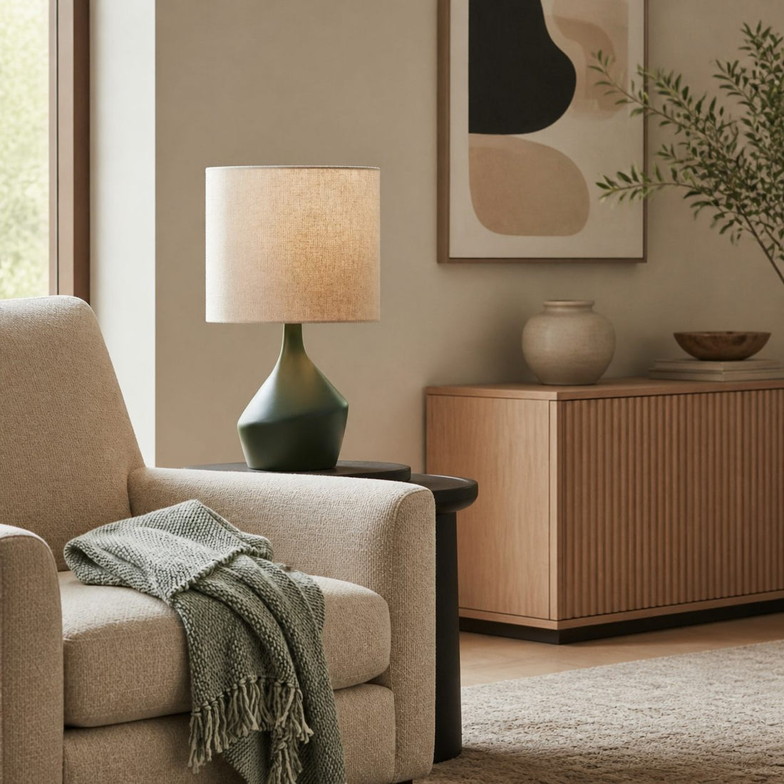 Lumo Modern Asymmetrical Table Lamp - Artistic Ceramic Body Ambient Lighting for Contemporary Home and Office