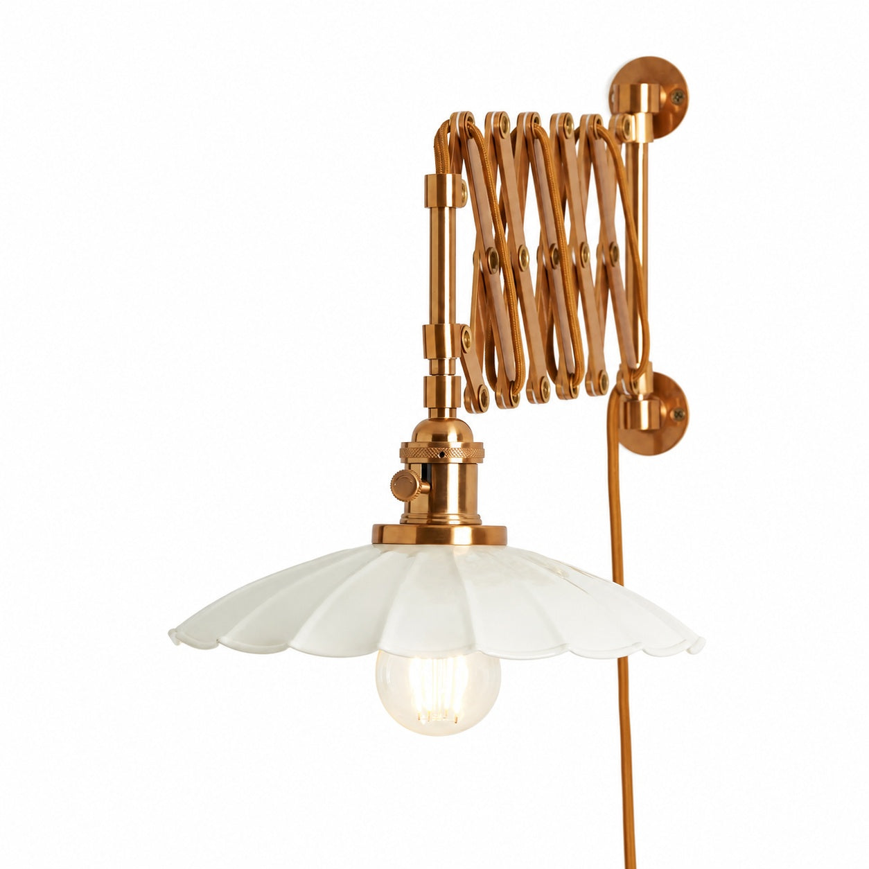 Furium Scalloped Accordian Plug-In Sconce - Brass Wall Light Elegance