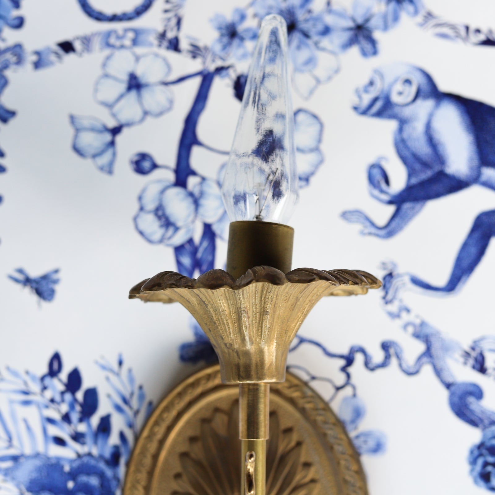 Victorian Inspired Brass Sconce Wall Light - Floral Cup & Leaf Arm Accent