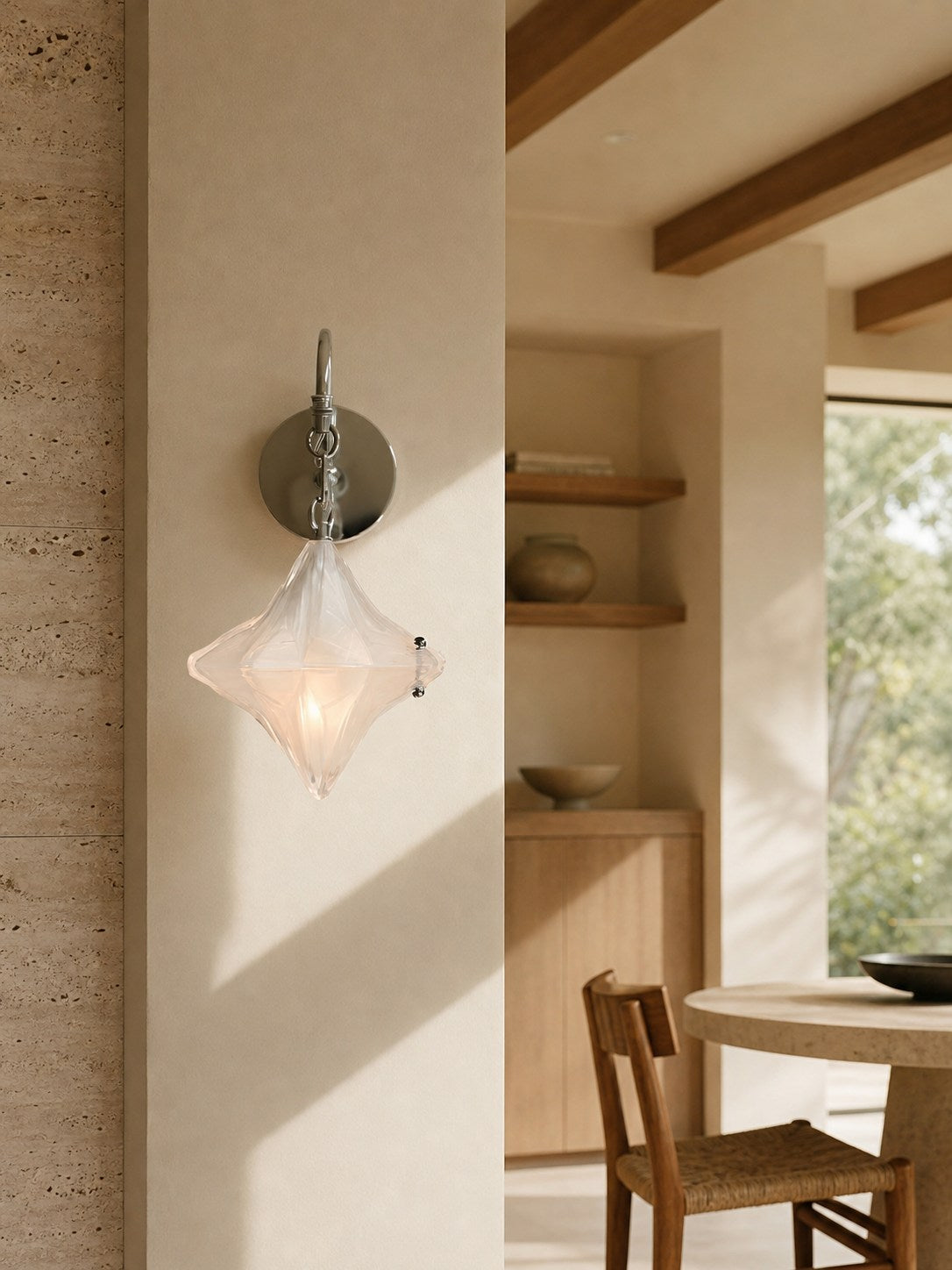Art Deco Star Wall Sconce - Frosted Glass Light for Hallway - Astris Selene