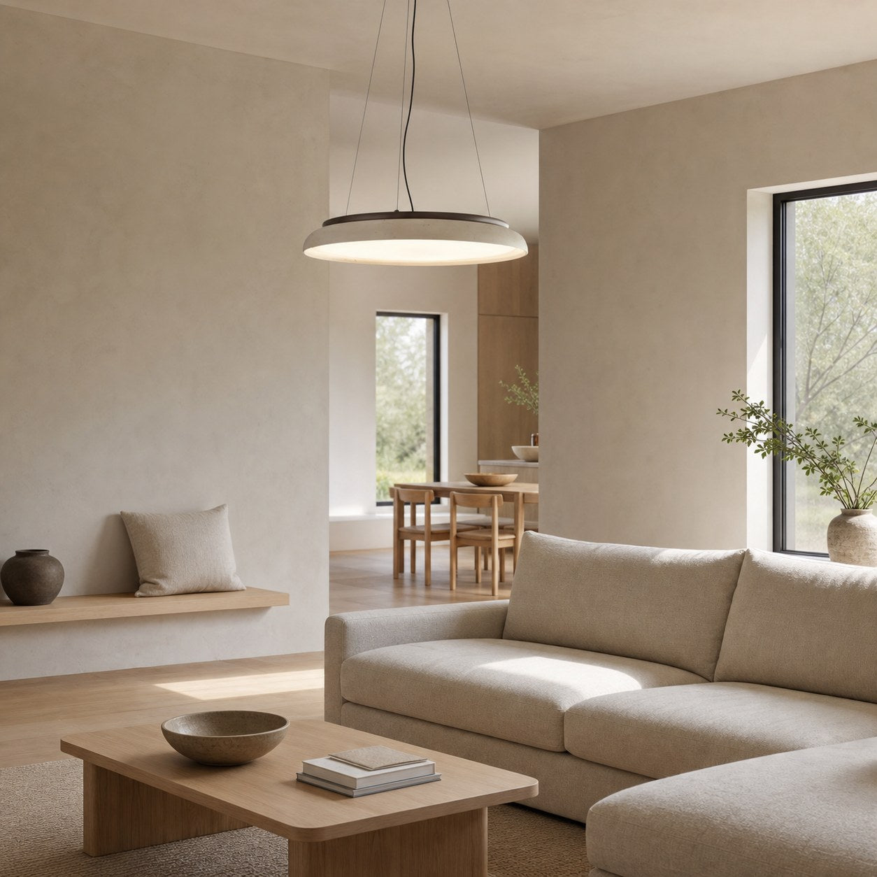 Torvella Travertine Ring Pendant Light - Minimalist Sculptural Lamp for Modern Interiors