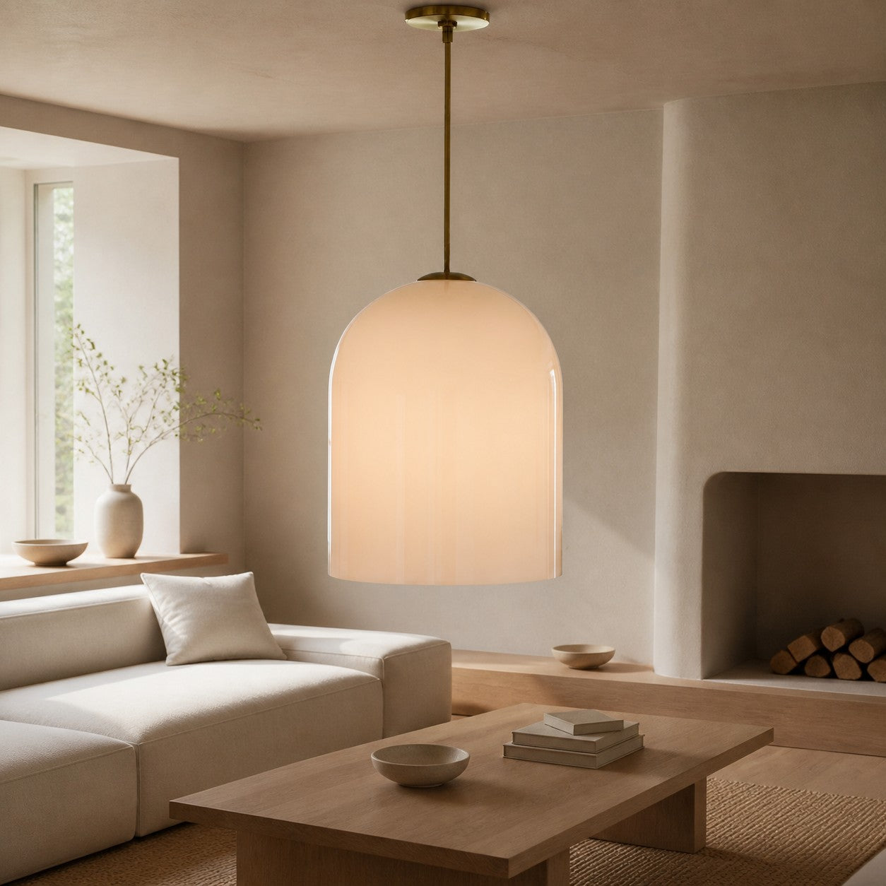 Vega Glass Champagne Iron Frame Pendant – Glass Shade Modern Light for Dining or Kitchen