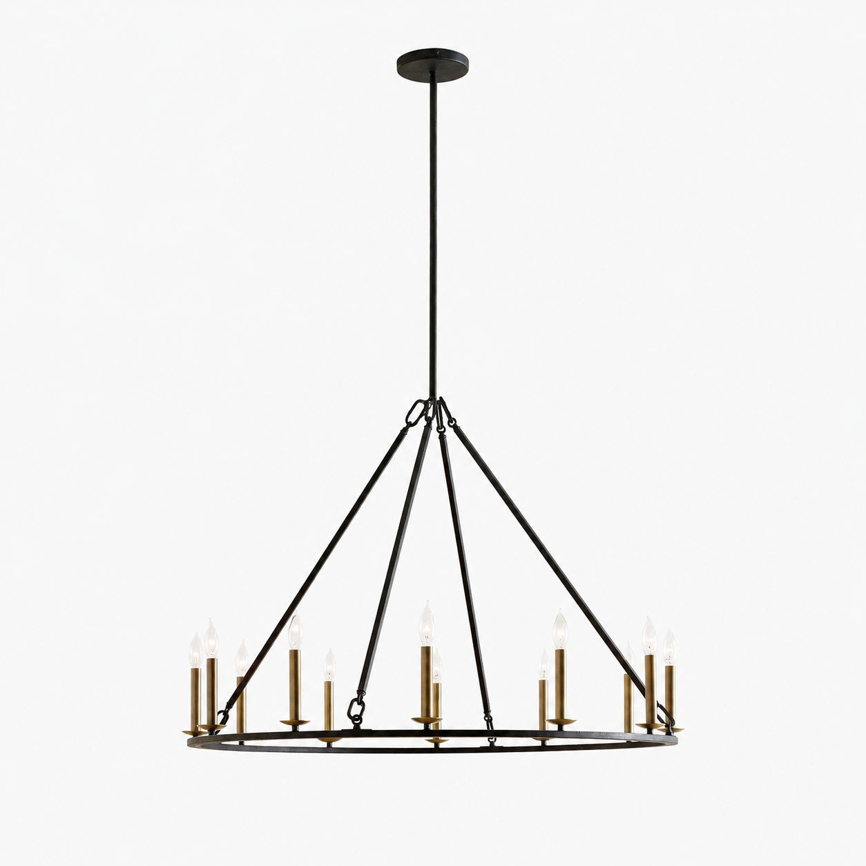 Rowan Modern Wagon Wheel Round Chandelier - Industrial Farmhouse Iron Lighting Fixture
