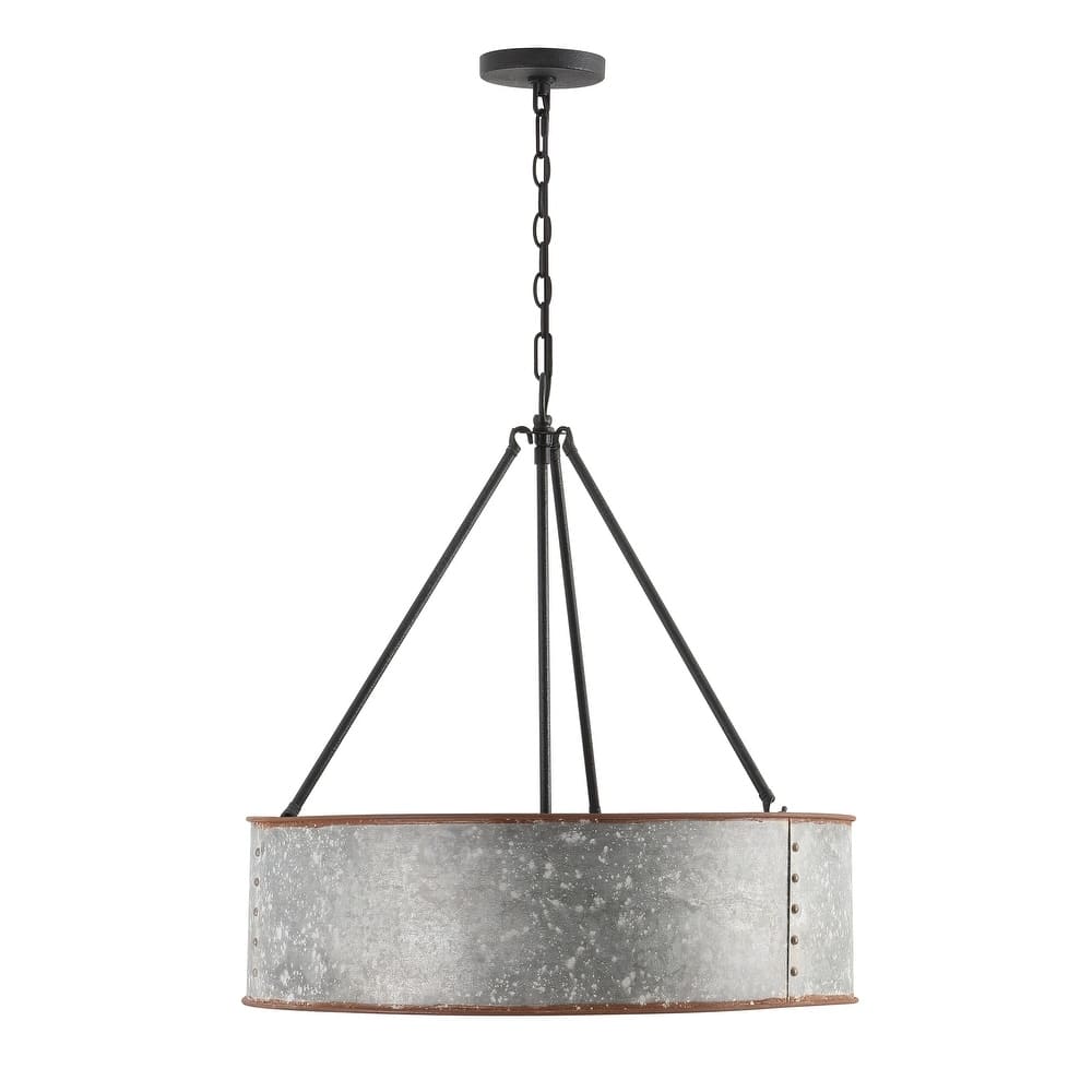 Distressed Metal Drum Chandelier – Industrial 5-Light  Pendant Lamp