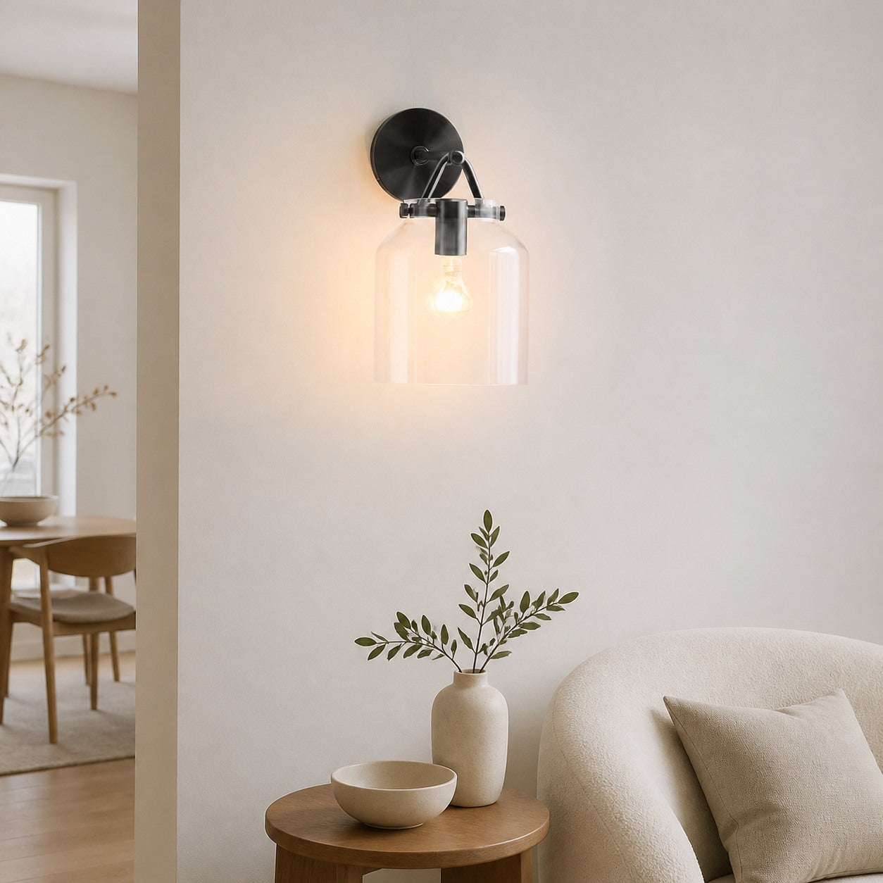 Hanton Modern Minimalist Brass and Glass Sconce – Damp Rated for Bathrooms
