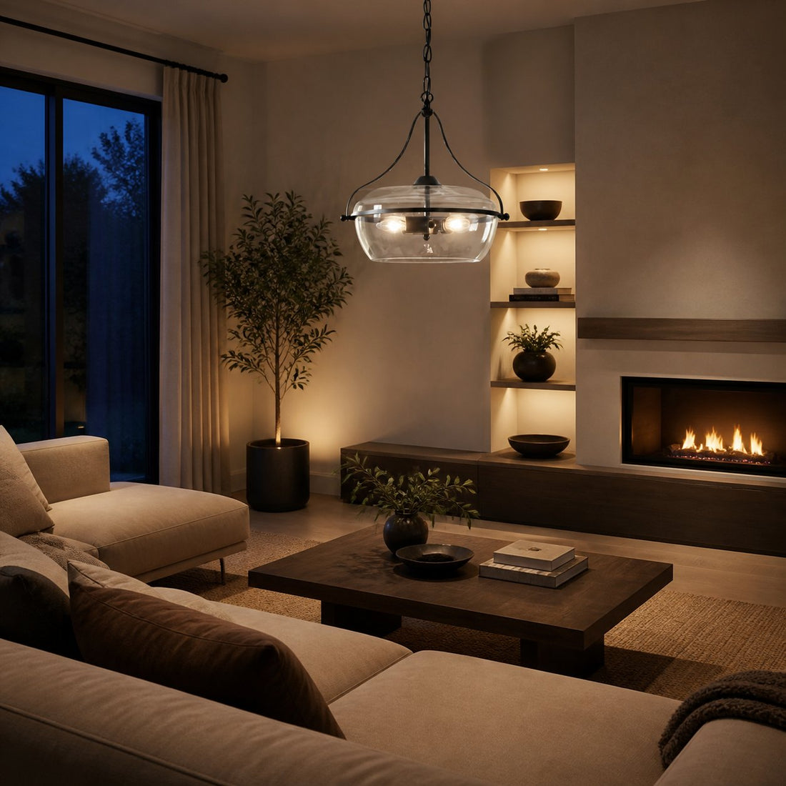 Lirra Glass Pendant Light – Mid‑Century Modern Metal Frame for Kitchen and Living Room
