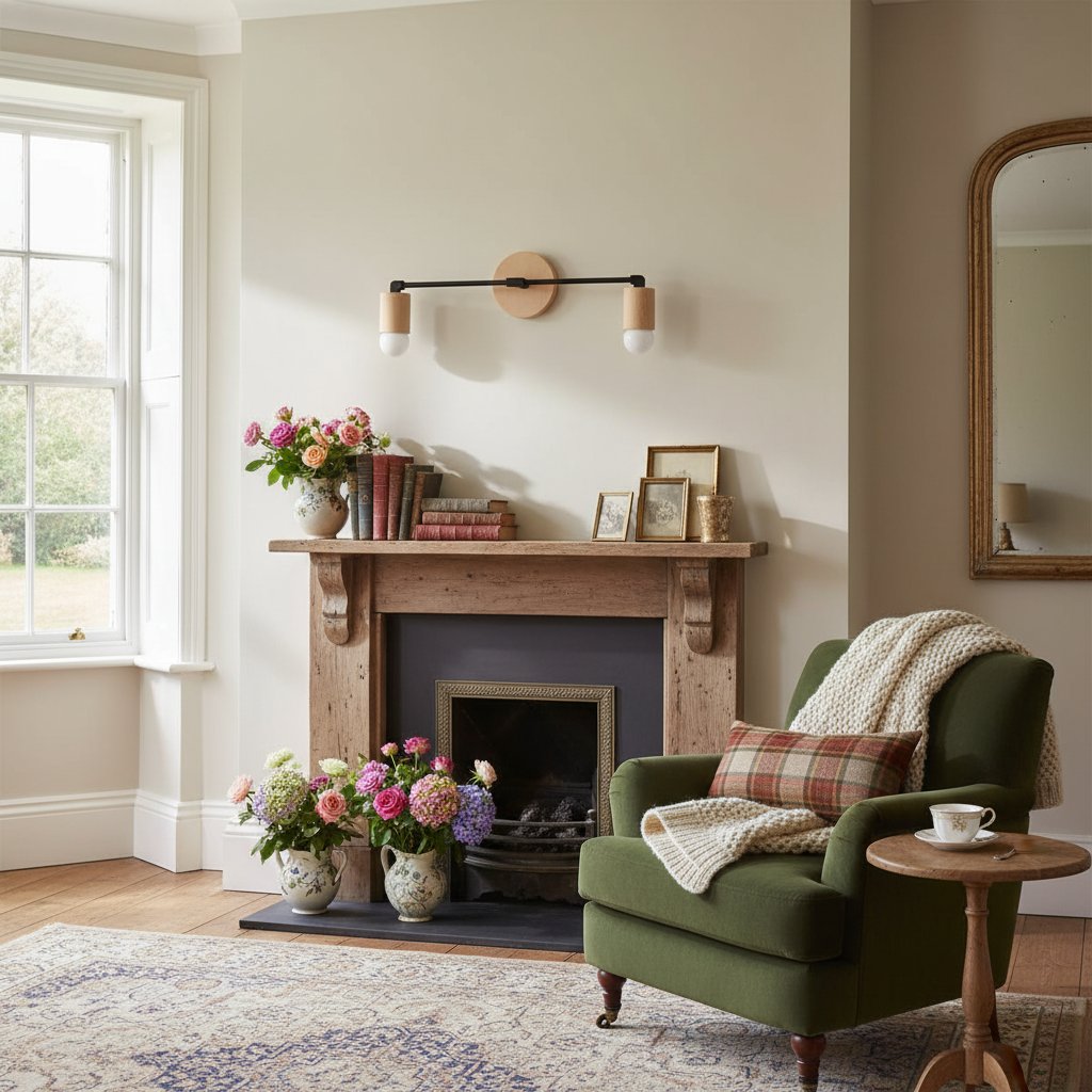 Lumen Woodgrain Frame Boho Wall Lamp – Multi Finish Vanity Lighting Solution