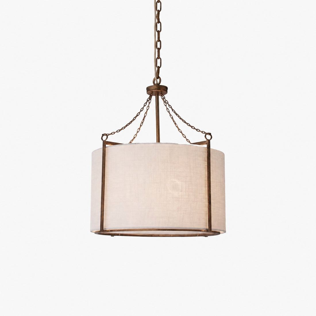 Antique Brass Carousel Chandelier with White Linen Drum Shade for Dining Room