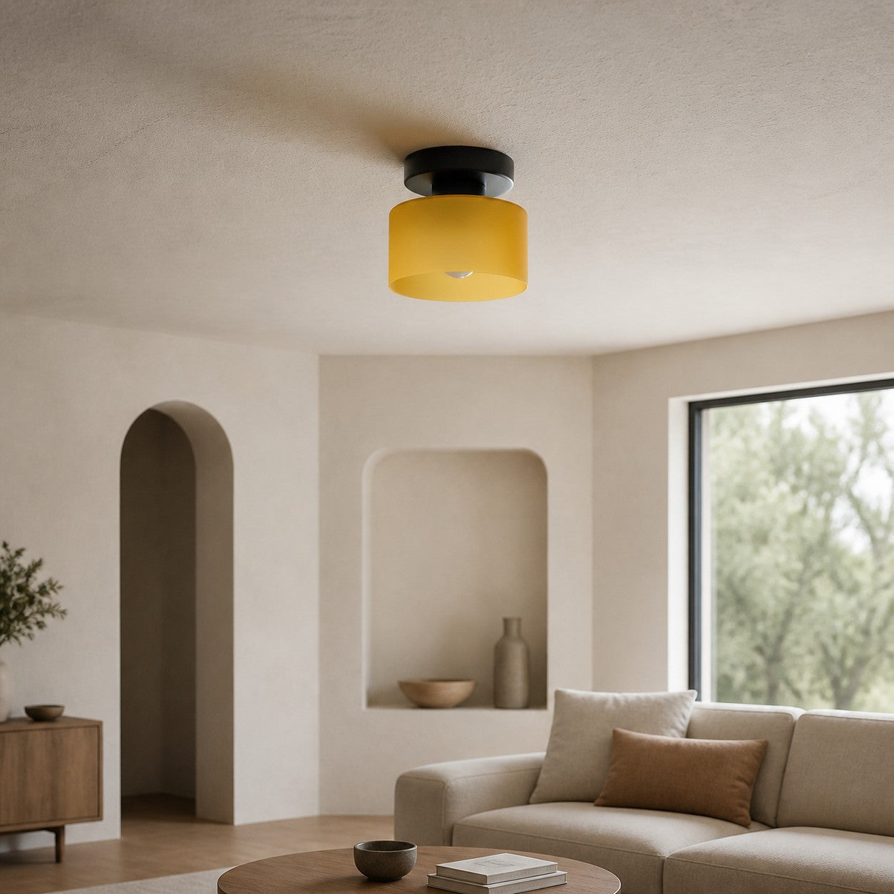Moriglaze Sculptural Glass Shade Cylinder Ceiling Lamp - Modern Flush Mount Light for Entryway or Living Room