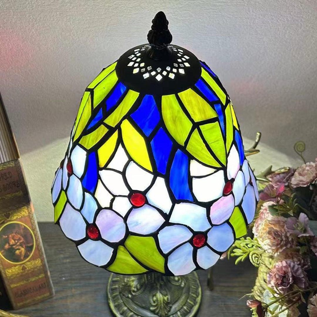 Virelle Traditional Tiffany Table Lamp - Colorful Stained Glass Dome Desk Light for Bedroom