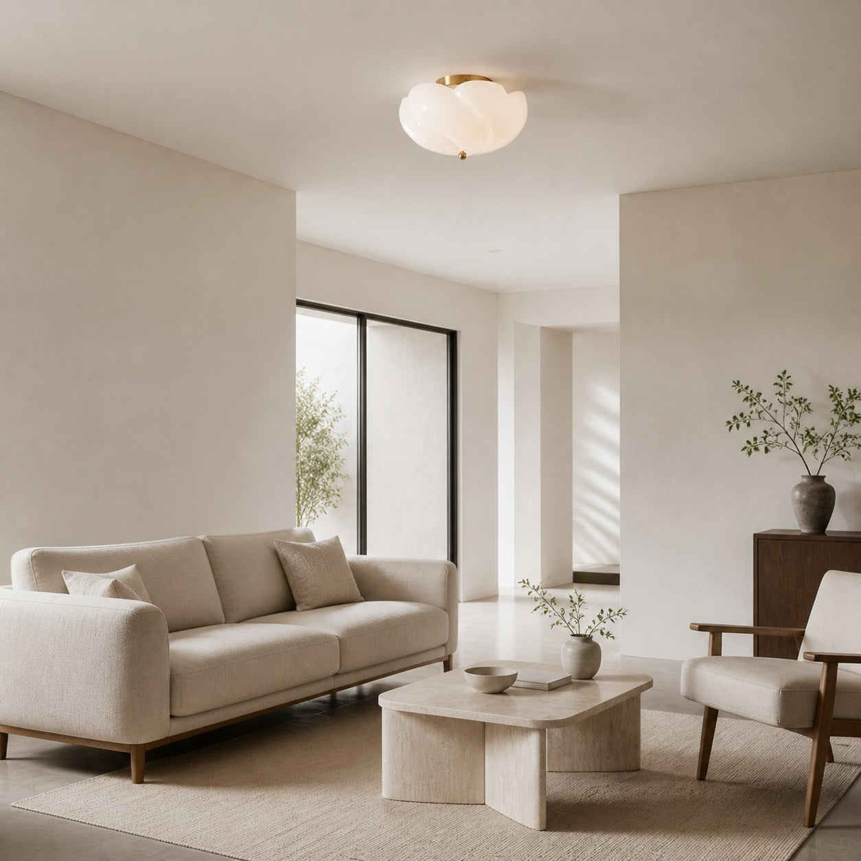 Modo Ceiling Light –Minimalist Glass Shade with Sleek Brass Frame for Dining Room or Office